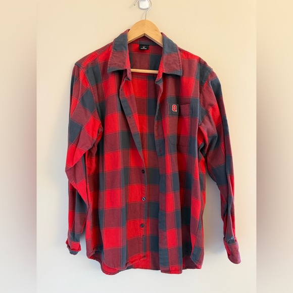 Ohio State Authentic Apparel Other - Ohio State Buckeyes Red Gray Plaid Flannel Button Up Shirt‎ Mens Medium NCAA